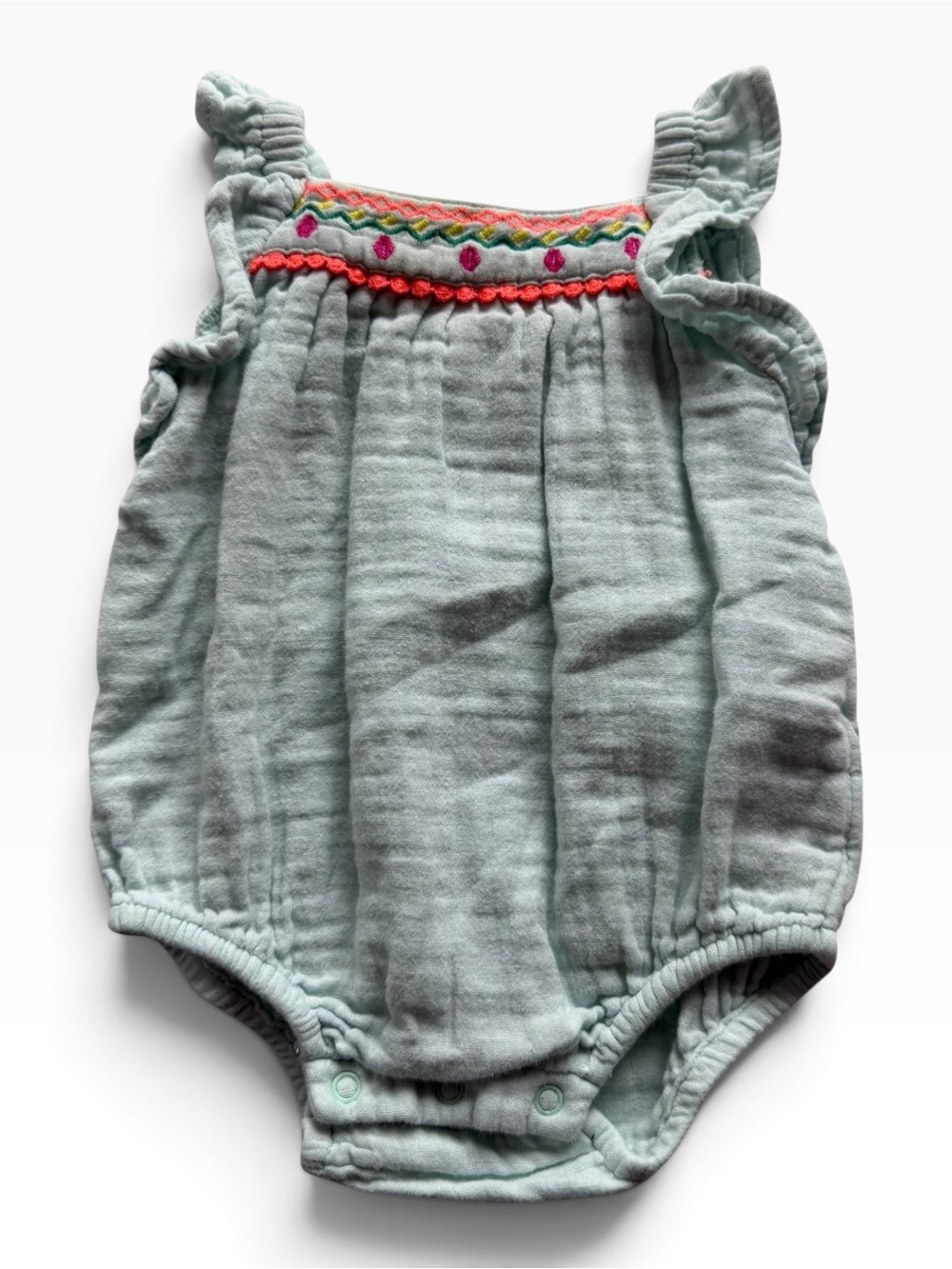 Cat & Jack Light Blue Muslin Baby Romper with Colorful Smocking